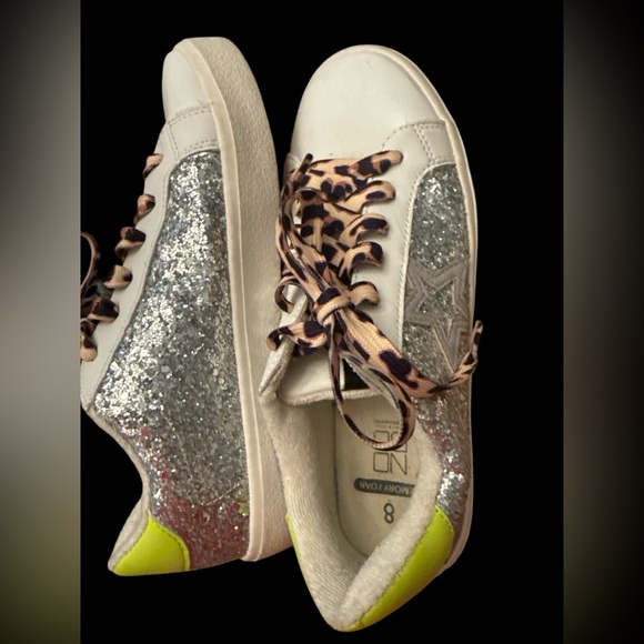 Glitter Animal Print Neon White Sneakers with Star - Picture 6 of 6